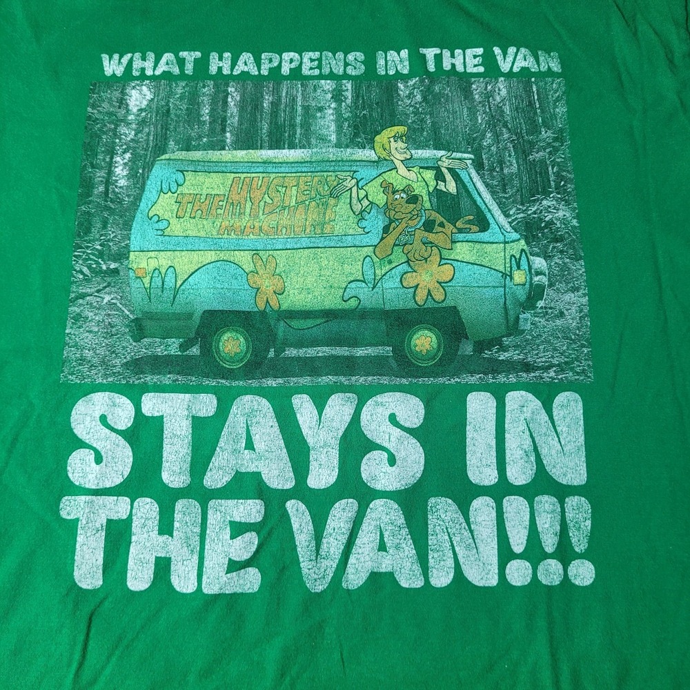 Scooby Doo What Happens in the Van Stays in the Van Green Cotton T-Shirt XL - Picture 2 of 5